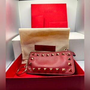 Valentino Garavani red coin purse with box, dust bag, info card and extra stud.